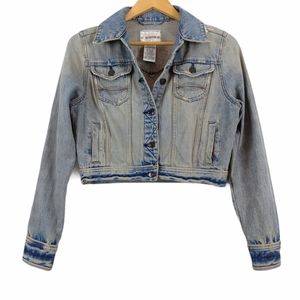 Vintage Y2K Light Wash Cropped Acid Wash Womens Jean Jacket Medium No Boundaries
